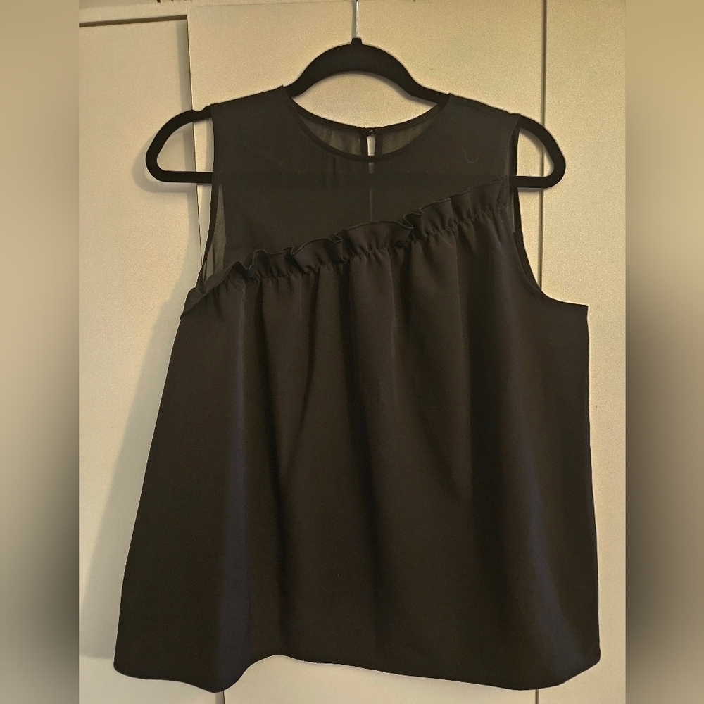 Halogen Asymmetrical Sheer Neck Sleeveless Top Petite M